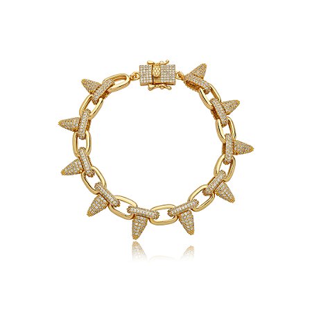 Pulseira cravejada de zirconia cristal banho em ouro 18k
