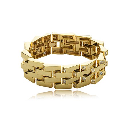 Pulseira cravejada de zirconia cristal banho em ouro 18k