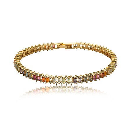 Pulseira cravejado de zirconia rainbow banho em ouro 18k