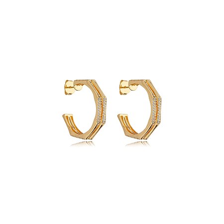 Brinco de argola com zirconia cristal banho em ouro 18k
