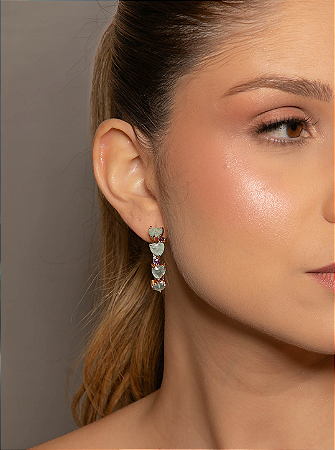 Brinco de argola com zircônia ametista e pedra fusion acqua banho em ouro 18k