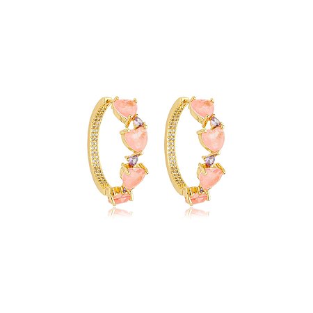 Brinco de argola com zirconia e pedra fusion banho em ouro 18k
