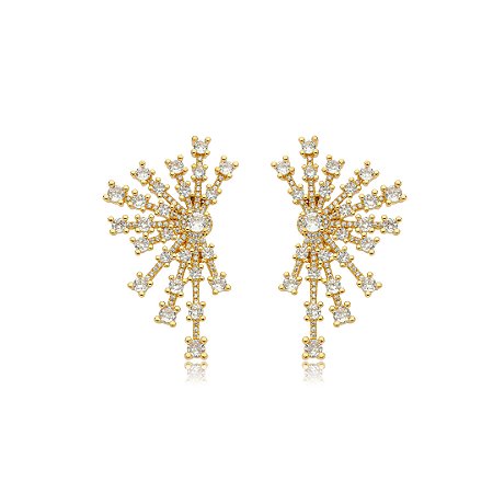 Brinco cravejado de zirconia cristal banho em ouro 18k