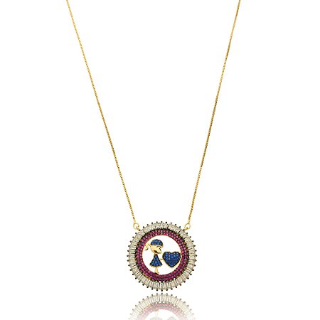 Colar com pingente cravejado de zirconia banho em ouro 18k