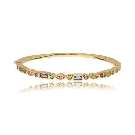 Bracelete cravejado de zirconia rainbow banho em ouro 18k