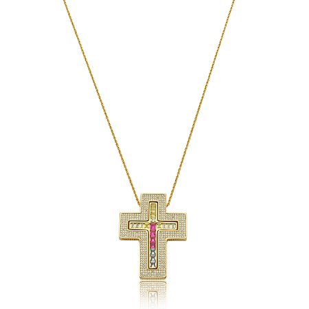 Colar com pingente cravejado banho em ouro 18k
