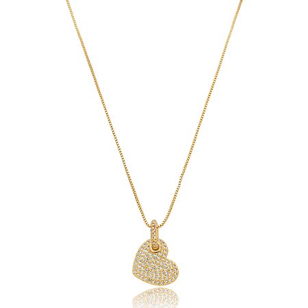 Colar com pingente cravejado de zirconia cristal banho em ouro 18k
