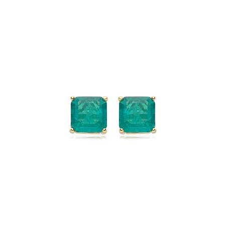 Brinco de base cravejado de pedra fusion esmeralda banho em ouro 18k