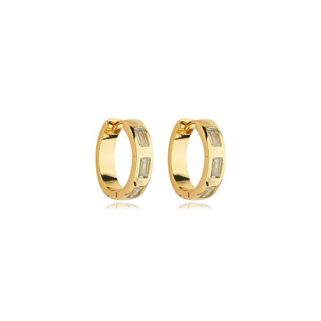 Brinco de argola cravejado de zirconia cristal banho em ouro 18k