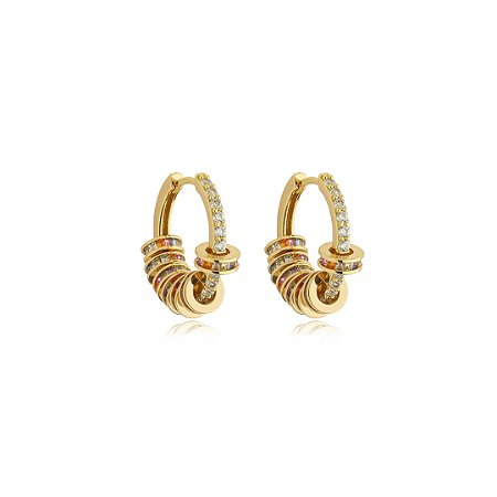 Brinco de argola cravejado de zirconia cristal banho em ouro 18k
