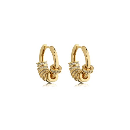 Brinco de argola cravejado de zirconia cristal banho em ouro 18k