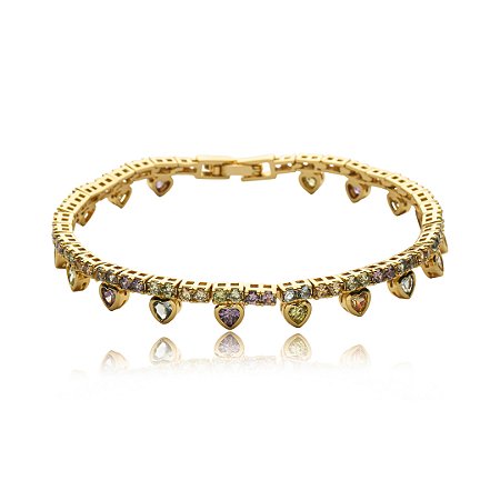 Pulseira cravejada de zirconia rainbow banho em ouro 18k
