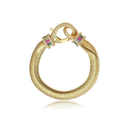 Pulseira cravejada de zirconia rainbow banho em ouro 18k