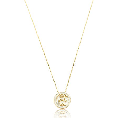 Colar com pingente esmaltado banho em ouro 18k