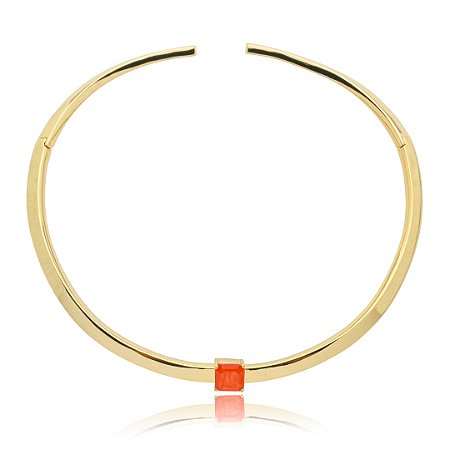 Colar Aro dourado liso com pedra fusion coral banho em ouro 18k