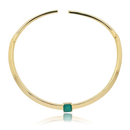 Colar Aro dourado liso com pedra fusion esmeralda banho em ouro 18k
