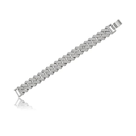 Pulseira cravejada de zirconia cristal banho em rodio branco