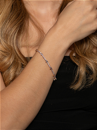 Pulseira riviera de coração cravejada de zircônia morganita banho em ouro 18k