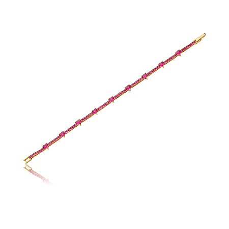 Pulseira cravejada de zirconia pink banho em ouro 18k
