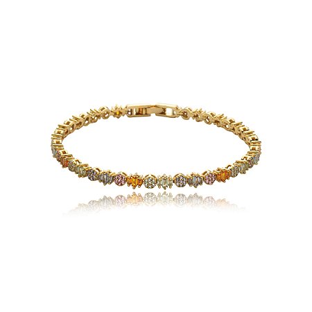 Pulseira cravejada de zirconia rainbow banho em ouro 18k