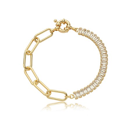 Pulseira cravejada de zirconia cristal banho em ouro 18k