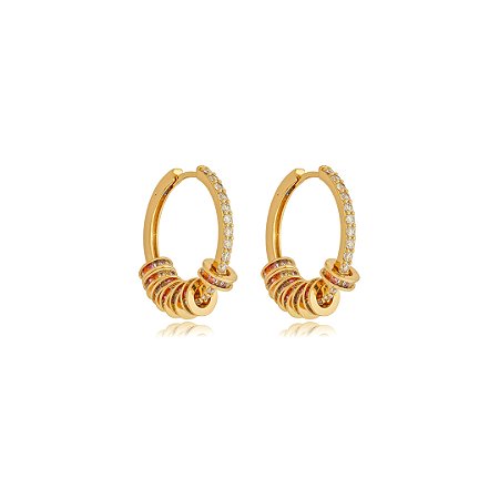 Brinco cravejado de zirconia rainbow banho em ouro 18k