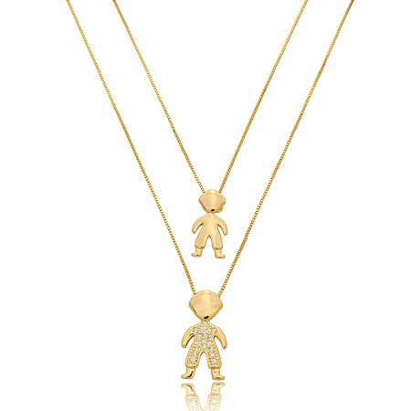 Colar com pingente cravejado de zirconia cristal banho em ouro 18k