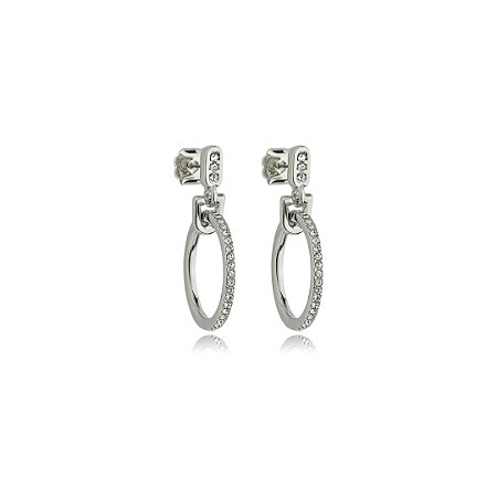 Brinco cravejado de zirconia cristal banho em rodio branco