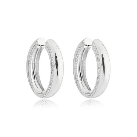 Brinco de argola cravejado de zirconia cristal banho em rodio branco