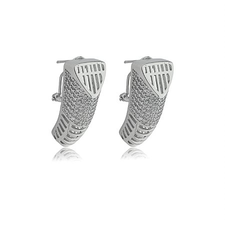 Brinco de argola cravejado de zirconia cristal banho em rodio branco