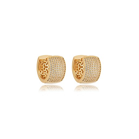 Brinco de argola cravejado de zirconia cristal banho em ouro 18k