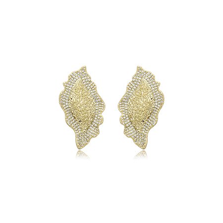 Brinco organico martelado cravejado de zirconia cristal banho em ouro 18k