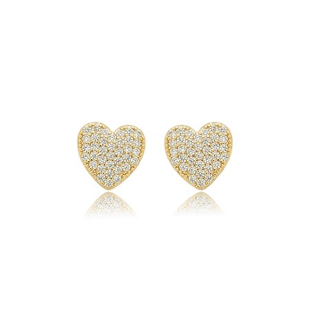 Brinco de coração cravejado de zirconia cristal banho em ouro 18k
