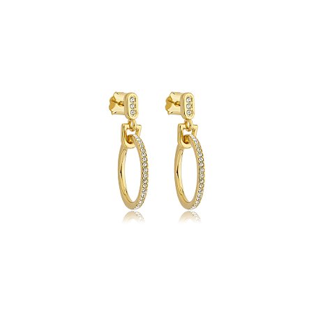 Brinco dourado cravejado de zirconia cristal banho em ouro 18k