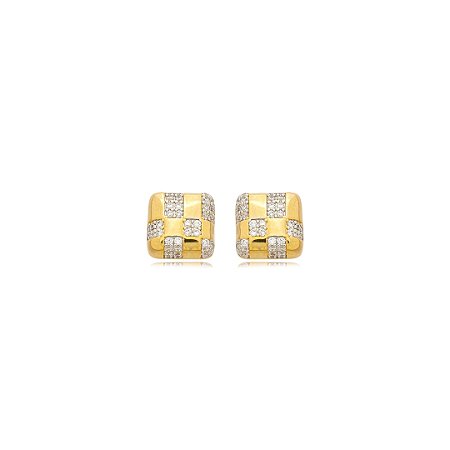 Brinco dourado cravejado de zirconia cristal banho em ouro 18k
