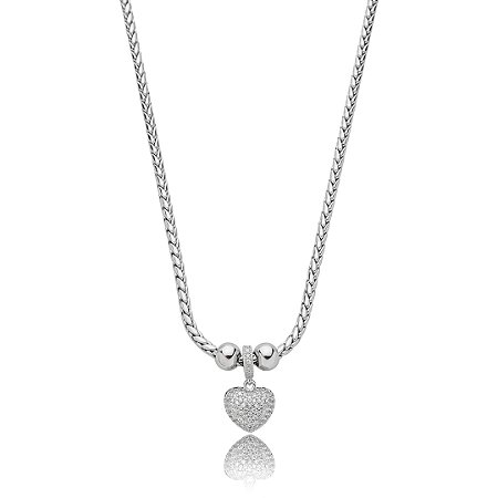 Colar com pingente de coração cravejado de zirconia cristal banho em rodio branco