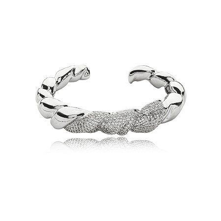 Bracelete cravejado de zirconia cristal banho em rodio branco