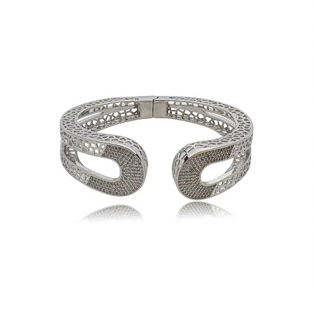 Bracelete cravejado de zirconia cristal banho em rodio branco