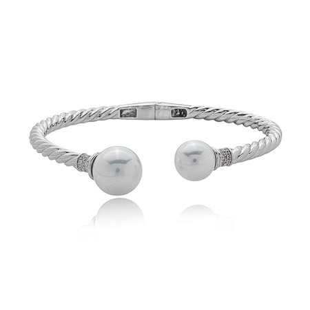 Bracelete de perola cravejado de zirconia cristal banho em rodio branco