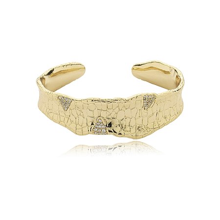 Bracelete escovado cravejado de zirconia cristal banho em ouro 18k