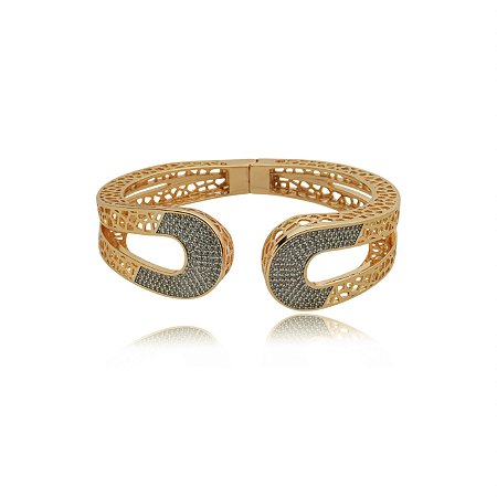 Bracelete cravejado de zirconia cristal banho em ouro 18k