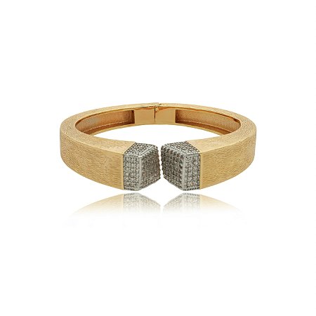 Bracelete escovado cravejado de zirconia cristal banho em ouro 18k