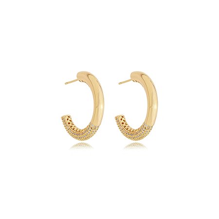 Brinco de argola cravejado de zirconia cristal banho em ouro 18k