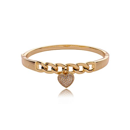 Bracelete de coração cravejado de zirconia cristal banho em ouro 18k