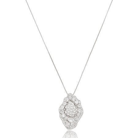 Colar com pingente cravejado de zirconia cristal banho em rodio branco