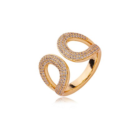 Anel com zirconia cristal banho em ouro 18k