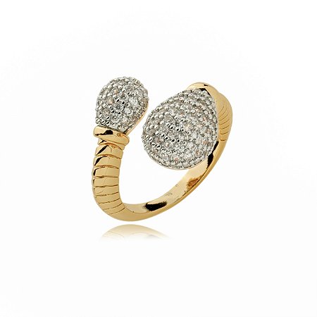 Anel cravejado de zirconia cristal banho em ouro 18k