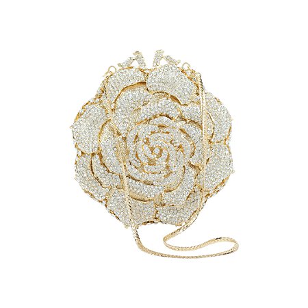 Bolsa cluth luxo em metal dourado cravejada em cristais com alça removível