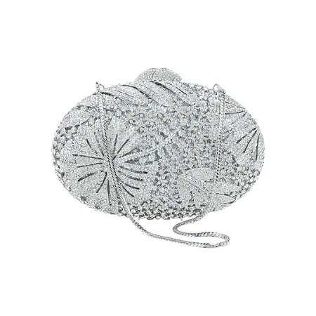 Bolsa cluth luxo em metal cravejada em cristais com alça removível