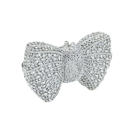 Bolsa cluth luxo em metal cravejada em cristais com alça removível